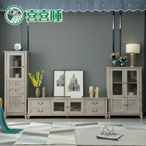 Xixi sleeping living room American solid wood TV cabinet Storage cabinet Floor cabinet High and low wine cabinet combination postmodern simplicity