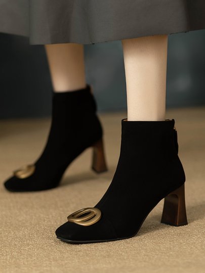 Bottes à glissière arrière à talons à talons épais à talons épais à talons