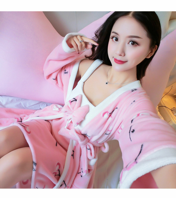 Coral flannel áo hai mảnh áo choàng tắm cho phụ nữ treo váy ngủ mùa đông dày đồ ngủ dài dịch vụ nhà áo đầm đẹp