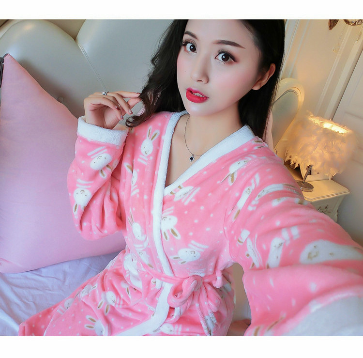 Đồ ngủ nữ mùa đông dày cộng với nhung flannel dài tay dịch vụ tại nhà mùa thu và mùa đông san hô lông cừu áo choàng ngủ áo choàng tắm gợi cảm váy ngủ lụa