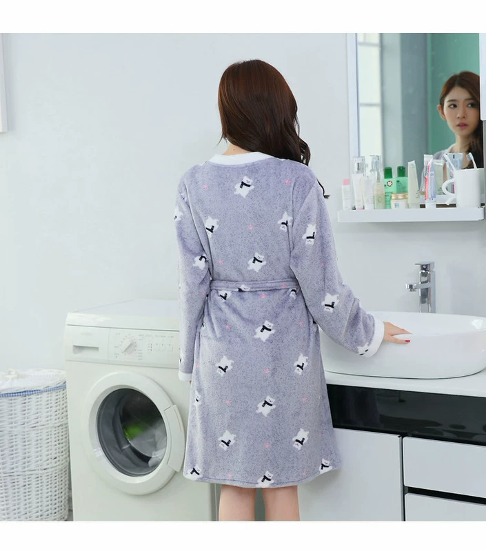 Váy ngủ nữ mùa thu và mùa đông san hô lông cừu dài tay đồ ngủ hai mảnh flannel dày áo ngủ gợi cảm áo choàng tắm dịch vụ nhà đầm ngủ 2 dây