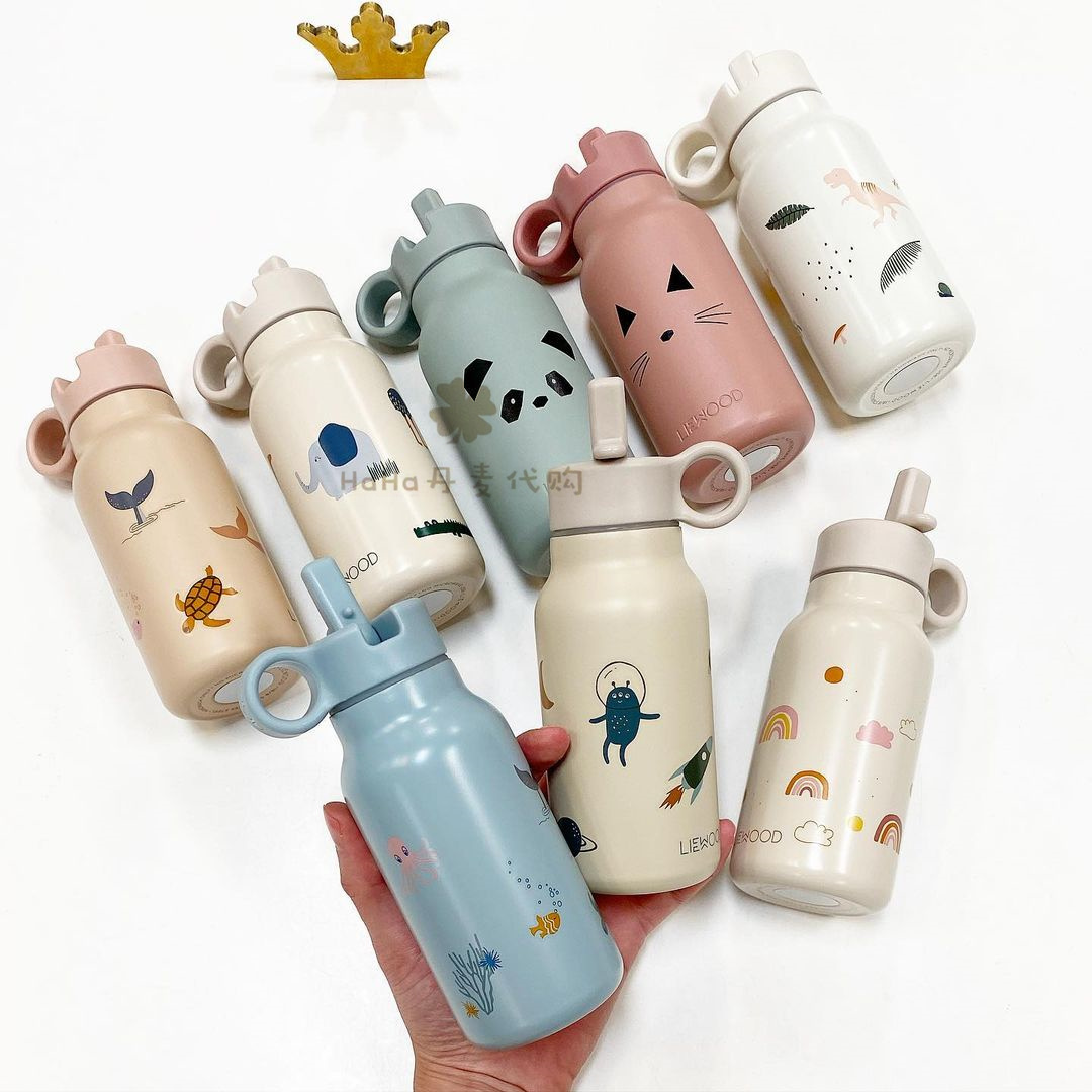 Denmark Liewood high-value insulation cup for children cute cartoon double-covered going out water cup with straw cup