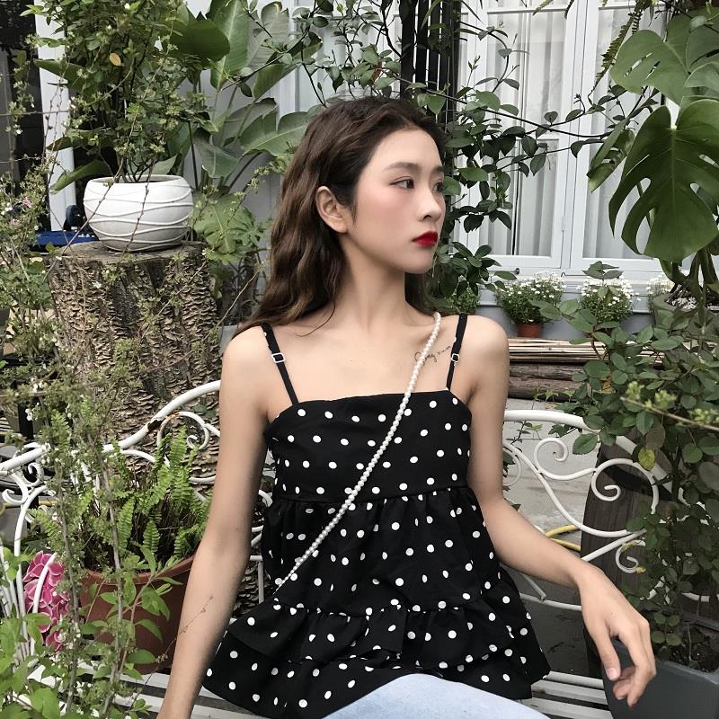 Mùa hè 2019 phiên bản Hàn Quốc mới của điểm sóng nhỏ tươi có thể điều chỉnh dây đeo vai ngắn dây đeo áo vest nữ thủy triều - Áo ba lỗ áo thun sát nách nữ