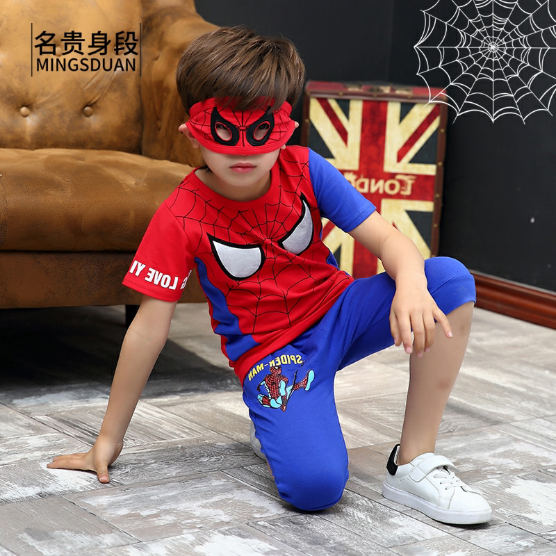 Boy casual male clothes Spiderman short sleeve suit 2021 Summer new CUHK Tong Superman Two sets