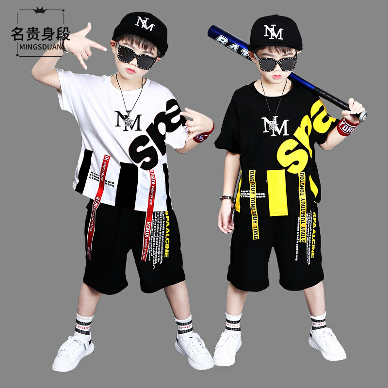  Boy's summer clothing suit 2021 new CUHK Street Dance Tide Load Children Handsome Short Sleeve Shorts Children Clothing two
