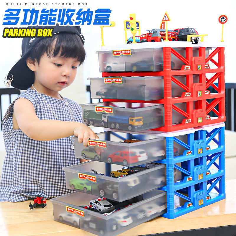 Children parking lot toy sets boys small car alloy car storage box emulated multilayer trolley library model