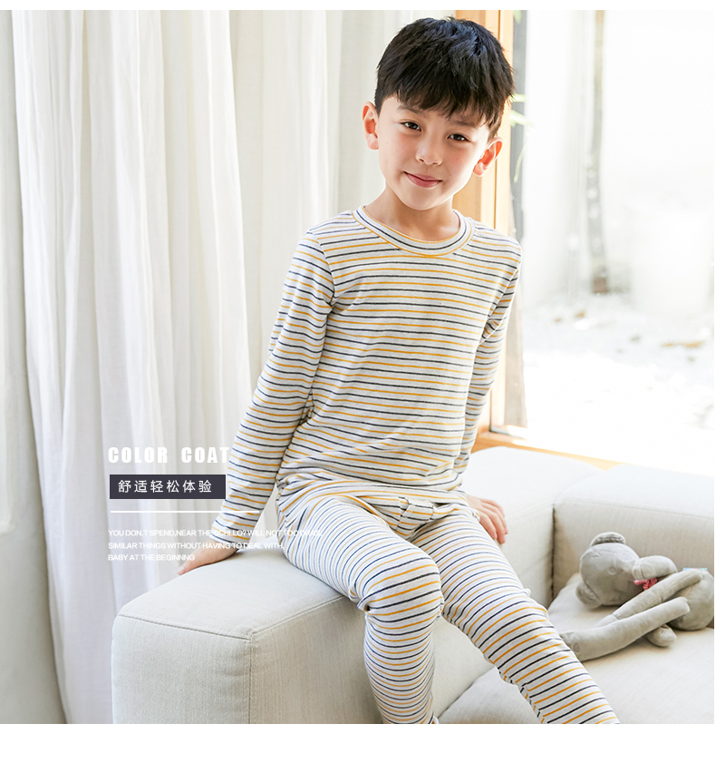 Trẻ em Nam Cực mặc đồ lót trẻ em bộ bé trai và bé gái mùa thu quần áo trẻ em đồ lót nhà sọc - Quần áo lót pijama bé trai