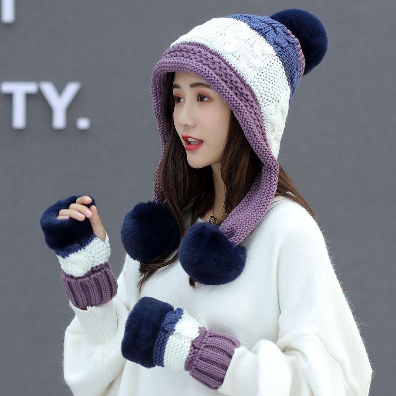 Hat women winter Korean version all-match ear protection hat 2021 new thickened warm hair ball youth knitted wool hat women