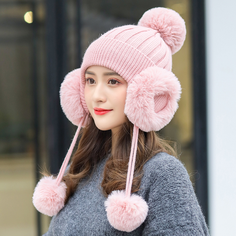 Korean version of the earmuffs female all-match sweet and cute ear bag imitation mink ear protection wool hat winter cycling warm hat trend