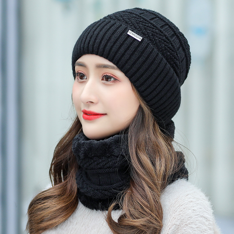 Hat women's autumn and winter plus velvet warm ear protection woolen hat Korean version fashion all-match winter cycling cold-proof knitted hat