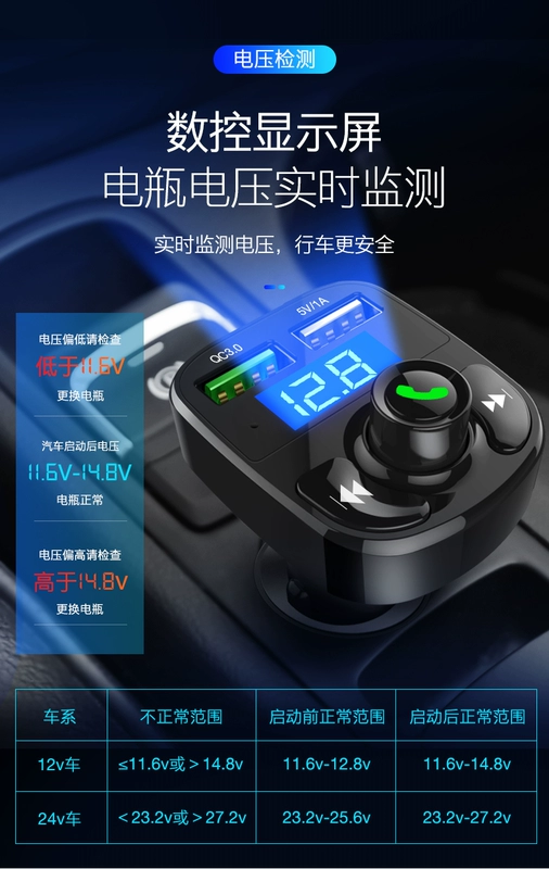Bộ phát tín hiệu xe hơi Bluetooth mp3 điện thoại rảnh tay Âm thanh xe hơi máy nghe nhạc âm nhạc di động không dây FM nhận - Trình phát TV thông minh 