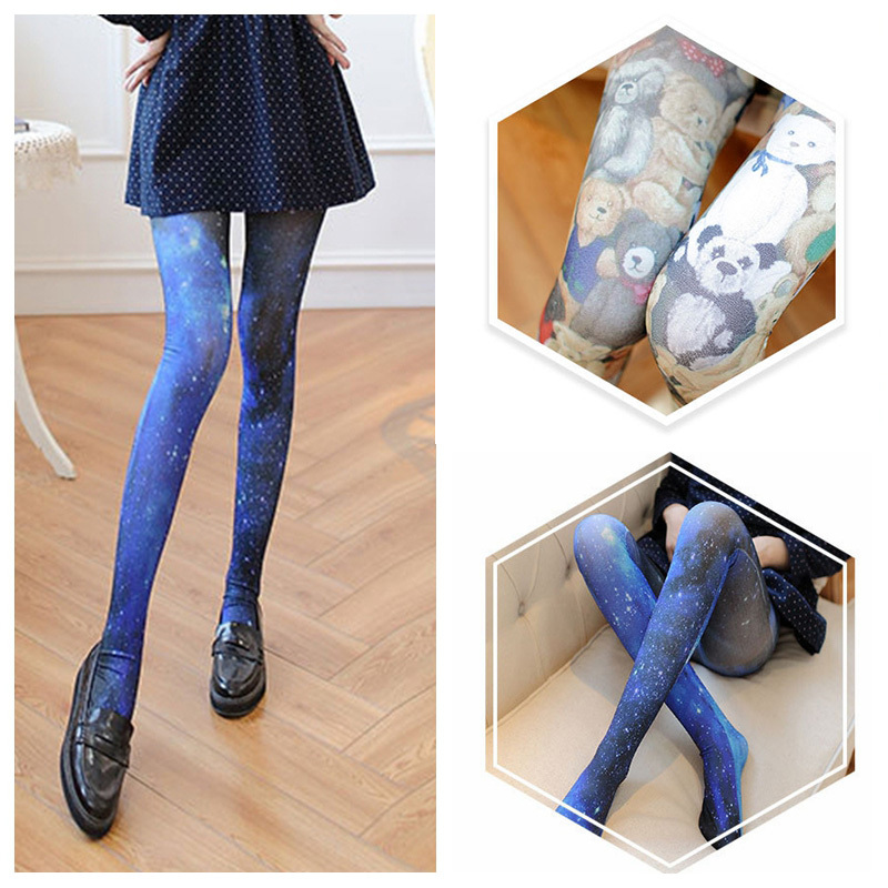 Gradient Color Stockings for Women, Japanese Style, Starry Sky, Spring and Autumn, Velvet, Sexy, Thin, Anti-Snag, Printed, Internet Celebrity Base Stockings