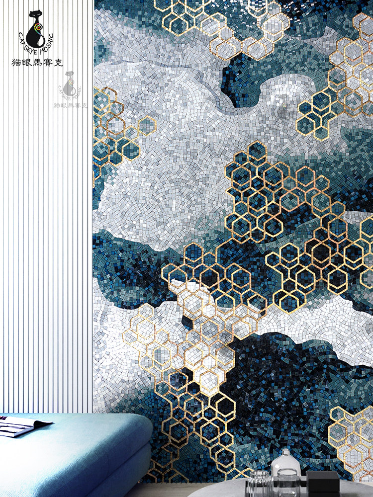 Cat's eye abstract mosaic fine cut painting decorative background wall Simple modern tile entrance puzzle mural wall