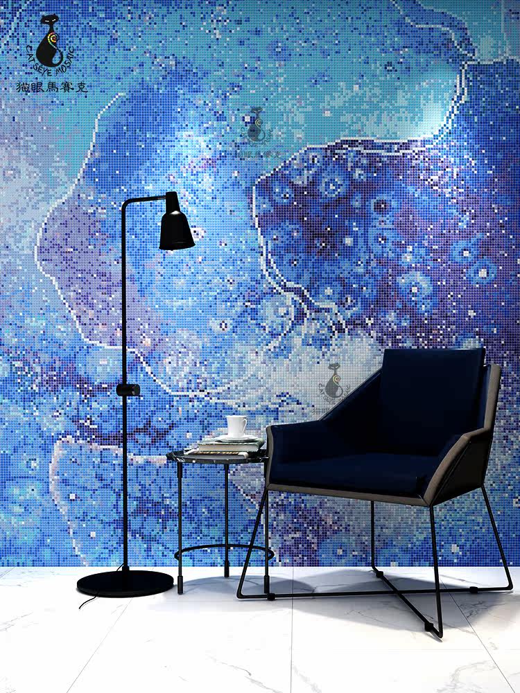 Cat's eye ice jade porcelain jade mosaic puzzle tile background wall Simple modern entrance dining room aisle decorative painting