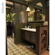 Cats eye Nanyang retro style bathroom tiles mustard green panda waistline bathroom small tiles toilet wall floor tiles