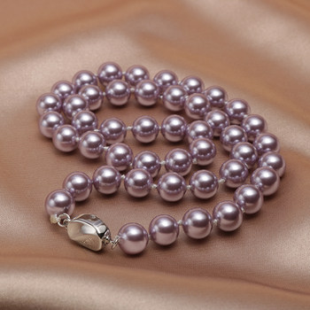 Natural south sea pearl necklace for women, purple shell beads, round bright clavicle chain, mother-in-law mother's day gift