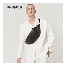  UNISOUL chest bag mens casual leather small backpack 2020 new mens bag outdoor chest bag cowhide waist bag tide