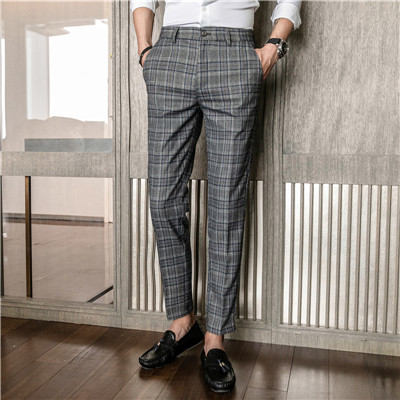 Black and gray plaid trousers men's Korean version of the slim all-match pants trend youth hip-hop casual pants small feet autumn