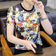 Thin, cool and breathable round neck short-sleeved T-shirt for men, Chinese style flower and bird print, social boy, half-sleeved casual wear, trendy