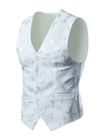 2025 New Product Young Men's Business Casual Top Gentleman's Single-Breasted Floral Pattern Printed V-Neck Performance Vest