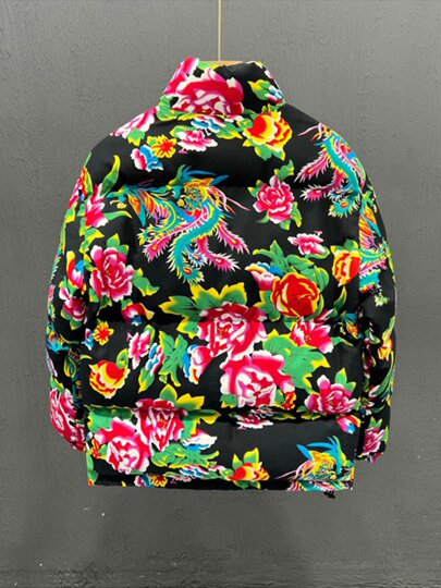 Fashionable bread clothing, retro couple clothing, Northeast big flower down jacket, men's and women's red festive coat, winter trend
