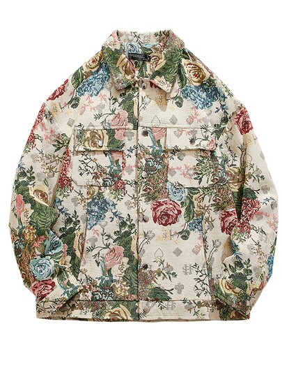 Hong Kong style colorful jacket autumn handsome big flower trend rose flower print jacket men's personalized loose performance clothes