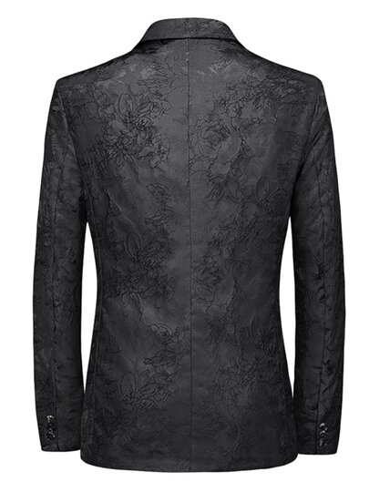 British retro small blazer men's casual fashion single suit black bottom floral pattern print suit for young and middle-aged people