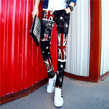 Hair Stylist Small Feet Camouflated Pants Spring Summer Workout Casual Long Pants Individuality Rice Wordflag Printed Pants Male Trend Youth