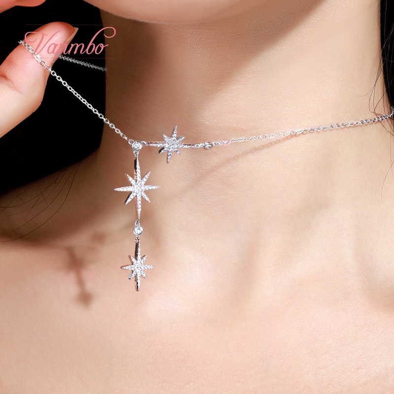 VANMBO Six-Pointed Star Necklace Women's S925 Sterling Silver Tide Collarbone Chain 2020 New Wild Simple Women's Necklace