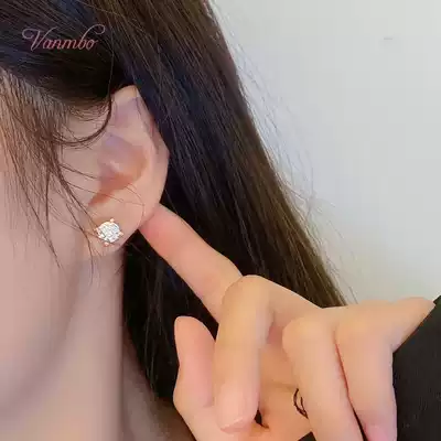 18K Rose Gold Ear Needle Women 925 Sterling Silver Single Diamond Light Luxury Simple Temperament Moissanite Korea Small Ear