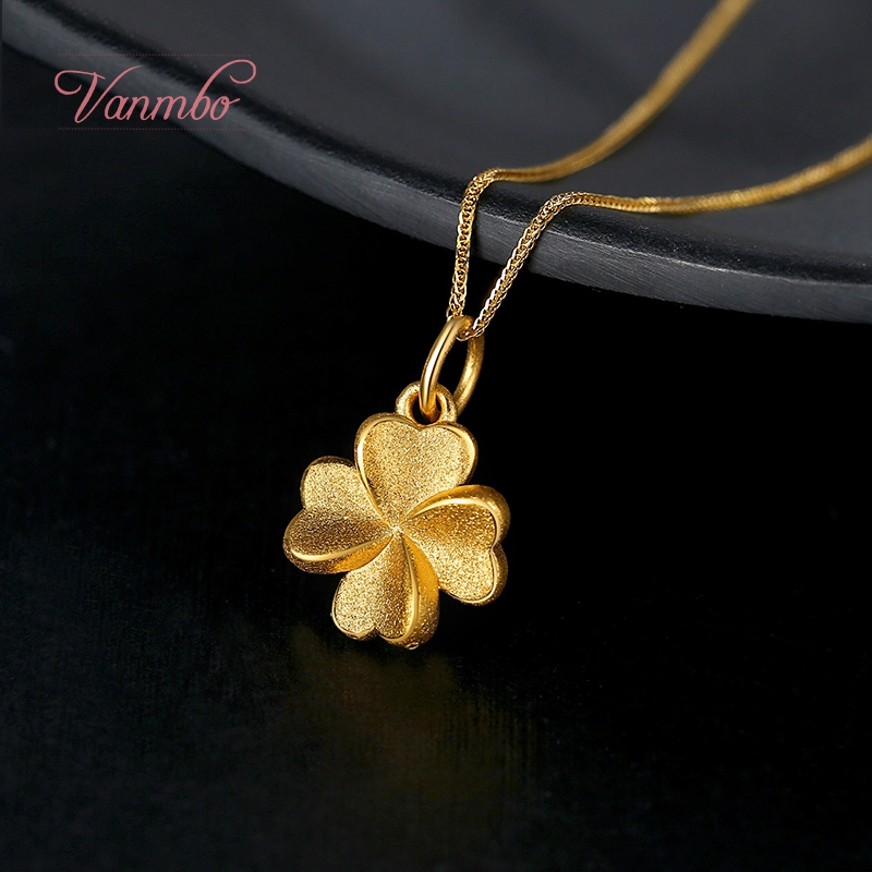 Four Leaf Grass True Foot Gold Gold Necklace 2022 New woman 24K pure gold lock bone chain sleeve chain 3D hard gold 999 tide