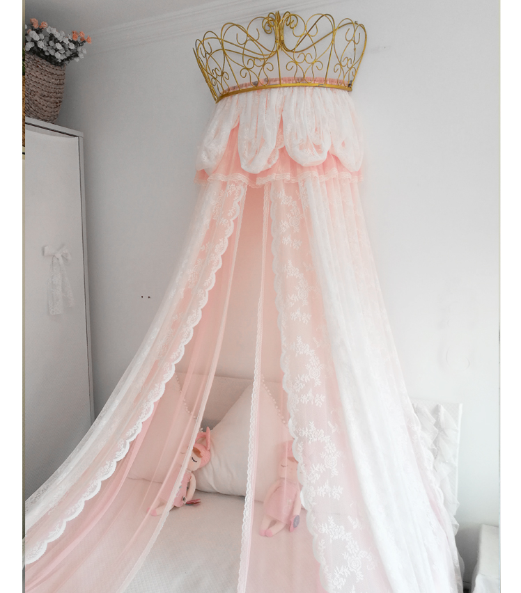 Princess crown bed curtain Lace bed curtain Yarn tent Suspended ceiling Dome mosquito net Court Korean wedding decoration bed curtain