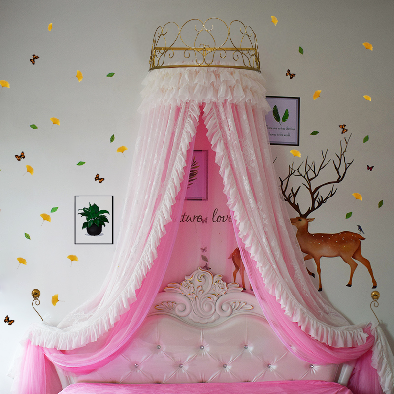 Bed mantle Princess Eucharic style Teenage Girl Cute Bedside Curtain bed net pink Pink Palace with upscale crown stand