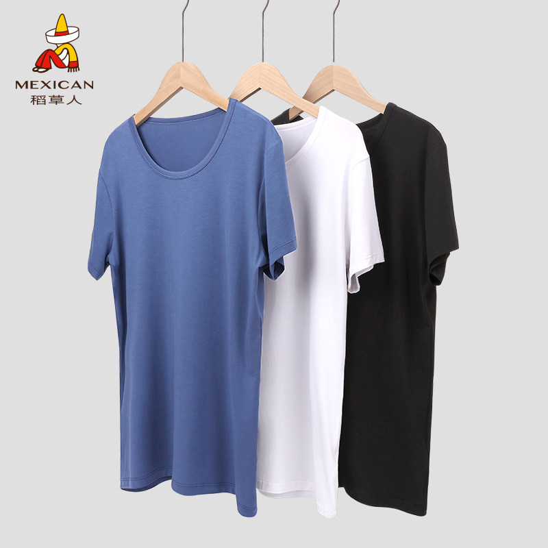 Scarecrow men short - sleeved silk Modale T - shirt summer thin collar Monel to bottom half - sleeved sweatshirt