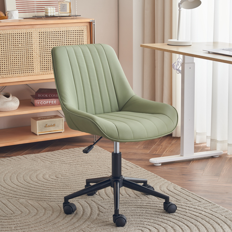Computer Chair with Anti-Scratch Leather, Desk Chair for Home Use, Comfortable Office Swivel Chair, Adjustable Study Chair, Armless Makeup Stool