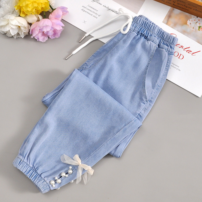 Girl Summer Thin style jeans 2022 new autumn eldest child 90% Pants Children Heather Anti Mosquito Pants Girl Pants