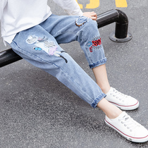 Girls jeans Spring and Autumn new foreign style father pants children autumn pants loose girls big childrens trousers tide