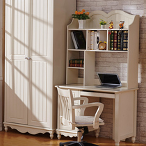  Korean pastoral computer table paint corner European-style combination with bookshelf desktop household solid wood desk