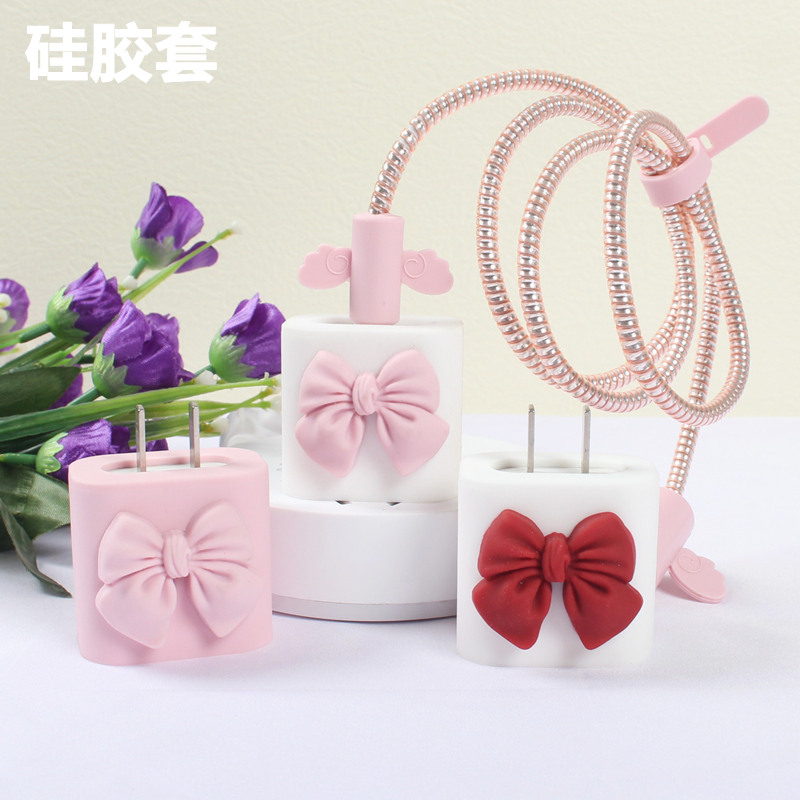 Apple 12 14 13 pro mini11 promax iPad98 mobile phone 20W charger sticker data wire winding rope cartoon butterfly bow decorated film soft silicone