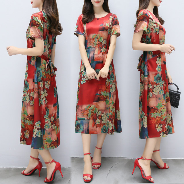 Clearance Xiangyunsha silk two-piece dress 2022 new mother's wear mulberry silk retro improved cheongsam dress