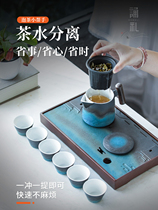 Recitation ceremony Light luxury coarse pottery Kung Fu tea set Japanese household simple small set Ceramic teapot cup tea tray gift box