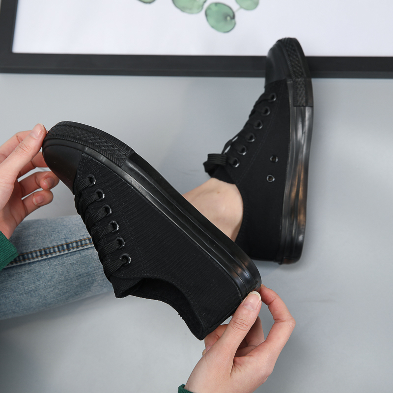 Canvas Shoes for Work, All Black Work Shoes for Men, Couple Flat Shoes, Casual Sneakers, Versatile Student Black Shoes, Women's Shoes
