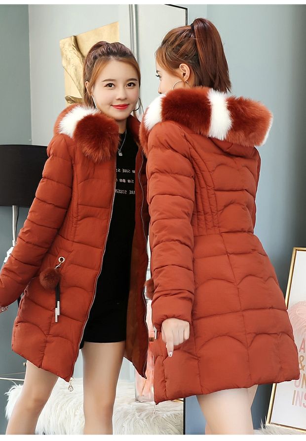 Phiên bản Hàn Quốc của quần lửng nữ size rộng làm dày quần áo cotton nữ 2018 mùa đông mới áo khoác lông cổ rộng Slim mỏng áo khoác lông vũ nữ