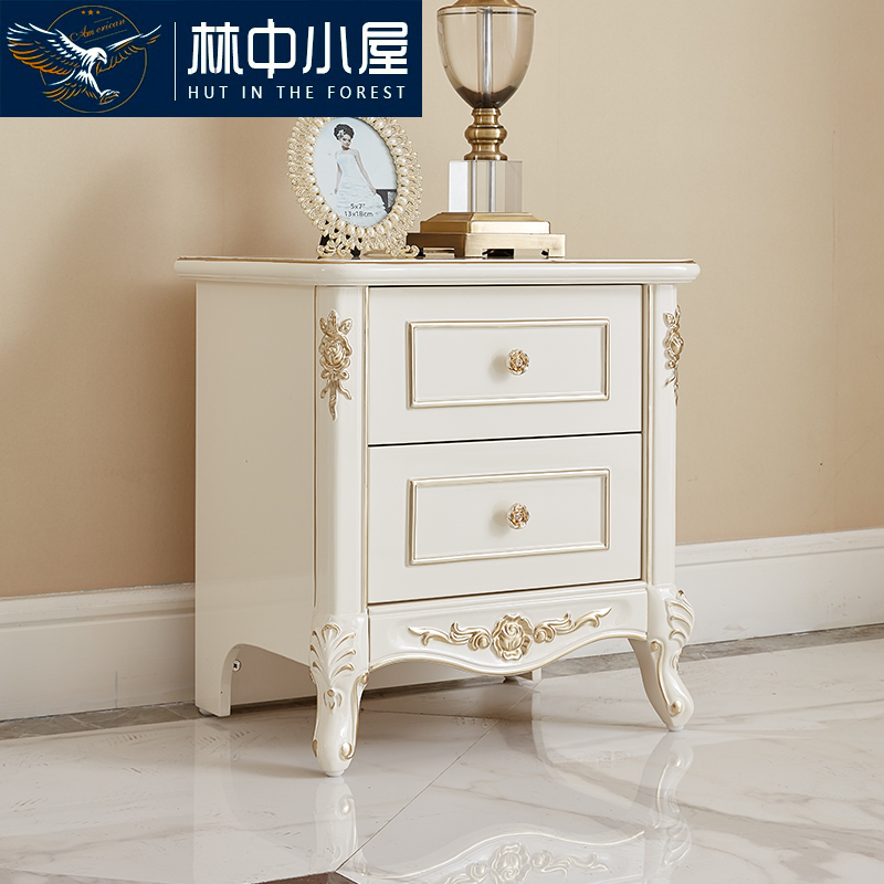 European-style Bed Head Cabinet Full Solid Wood Engraving Bedroom Upmarket Small Lamp Cabinet Containing Cabinet Bedside Cabinet Bedside Table Double Pumping Bucket