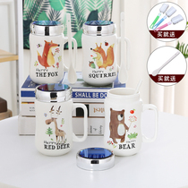 Simple cute cartoon animal ceramic cup Large capacity mug Couple cup with lid spoon Coffee cup Milk cup