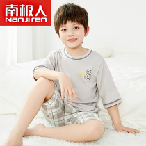 Childrens pajamas boys summer thin section short-sleeved cotton summer big children cotton boy air-conditioning home service suit