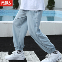 Nanjiren Childrens Pocket Ice Silk Mosquito Pants Summer Thin Section Modal Cotton Sports Pants Boys Homewear Pants