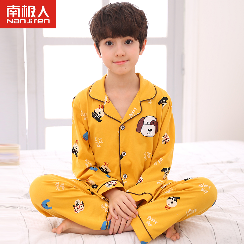 Antarctic children's pajamas Boys pure cotton spring and autumn long-sleeved cardigan cotton summer children's home clothes set