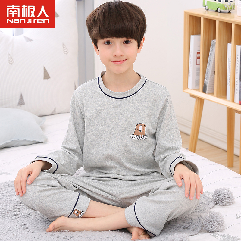 Antarctic children's pajamas Boys spring and Autumn pure cotton boys summer thin long-sleeved pajamas Large children's cotton home clothes