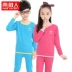 Đồ lót trẻ em ở Nam Cực cộng với bộ đồ nhung dày nam và nữ đồ lót mùa thu và mùa đông Đồ lót cổ tròn quần dài mùa thu quần dài đồ ngủ đáng yêu cho bé Quần áo lót